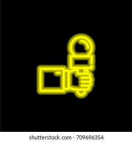Interview yellow glowing neon ui ux icon. Glowing sign logo vector