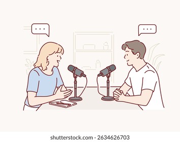 Interviewer Asking Questions to an Interviewee. Hand drawn style vector design illustrations.