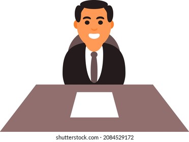 Interviewer cartoon character vector flat graphic isolated on white background. So tell me where do you see yourself in five years?