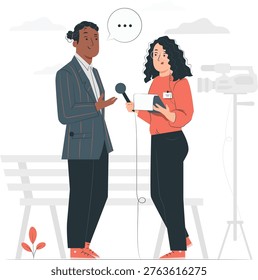 Interviewer and interviewee engaged in a live discussion with a microphone