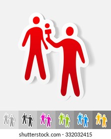 interviewer and the respondent paper sticker with shadow. Vector illustration