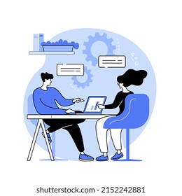 Interviewing candidate isolated cartoon vector illustrations. Candidate has a job interview with professional HR specialist, recruiting company, applicant selection process vector cartoon.