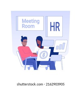 Interviewing a candidate isolated concept vector illustration. Professional HR manager has job interview with candidate, human resources, recruiting idea, headhunting agency vector concept.