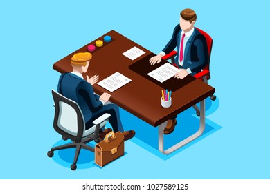 Interviewing Job Search. Flat Isometric Design Vector Illustration.