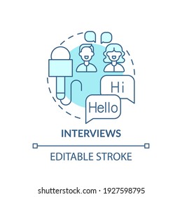 Interviews concept icon. Video for language learning idea thin line illustration. Learning new words, phrases. Improving grammar skills. Vector isolated outline RGB color drawing. Editable stroke