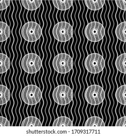 Interweaving Circles Grid and Waves Geometric Pattern