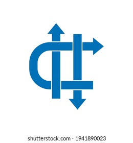 Interweaving directions. Vector icon isolated on white background.
