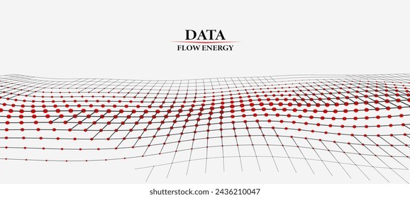 Entretejido de partículas y líneas. Ola itinerante de transmisión de datos. Flujo de información. Vector de fondo.