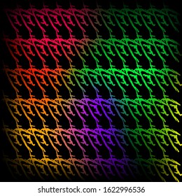 Interweaving pattern of neon squiggles and red ropes on a black background.