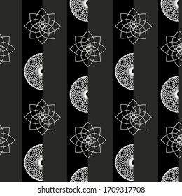 Interweaving Semicircles, Stripes and Geometric Flowers Pattern
