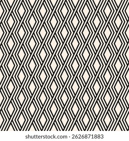 Interwined black striped rhombus seamless pattern on beige background. Repeating monochrome pattern.