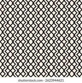 Verschlungene schwarze vertikale geometrische Rauten nahtloses Muster auf beigem Hintergrund. Wiederholtes beiges Muster.