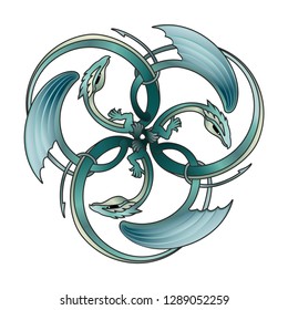 Interwined Dragons flying round in circle