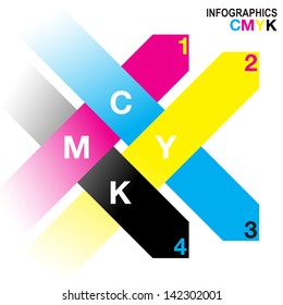 Interwoven Pfeil Infografik Design in CMYK Farbschema. EPS10 Vektordatei mit einfachen Farbverlustern