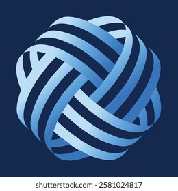 Interwoven blue ribbon sphere, symbolizing unity, complexity, and digital networks in a futuristic style