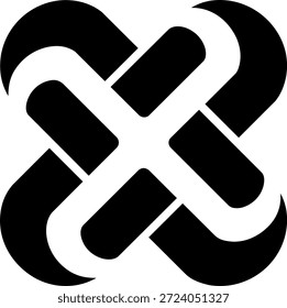 Verwobener, kreuzförmiger Knoten mit glatten, abgerundeten Bahnen, der Verbindung, Schutz, Kontinuität und Einheit über Systeme oder Ideen hinweg zum Ausdruck bringt.