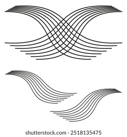 Verwobene gekrümmte Linien. Dynamisches Wellenmuster. Abstrakte Vektorgrafik. Minimalistisches Design