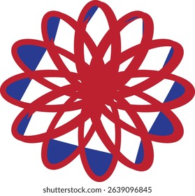  Interwoven Petal Loop Design.A symmetric looped petal pattern in red and navy, creating a hypnotic mandala effect.