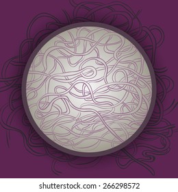 Interwoven purple pasta, which looking through the glass, and are beyond the frame and get lost in a purple background.