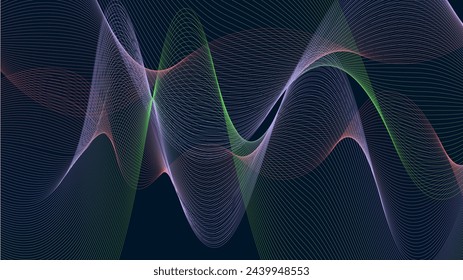 Interwoven red, green and blue threads on a dark background. Abstract technology or science.