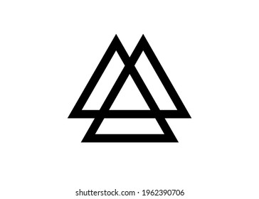 Interwoven triangles, valknut, sacred geometry. Flat icon. Logo, tattoo, occult amulet. Esoteric symbol vector illustration isolated on white background 