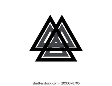 Interwoven triangles, valknut, sacred geometry. Flat icon. Logo, tattoo, occult amulet. Esoteric symbol vector illustration isolated on white background 