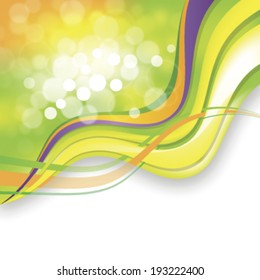 Interwoven waves of color and play of light on a greenish background.