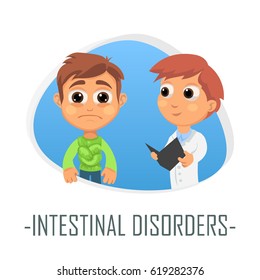 Intestinal disorders medical concept. Vector illustration. Doctor and patient are talking in the hospital. Isolated on white background.
