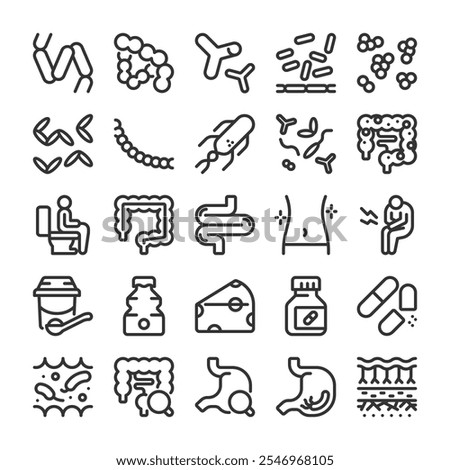 Intestinal environment and intestinal activity icon set