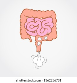 Intestinal gas vector icon isolated on grey background. Flatulence concept.