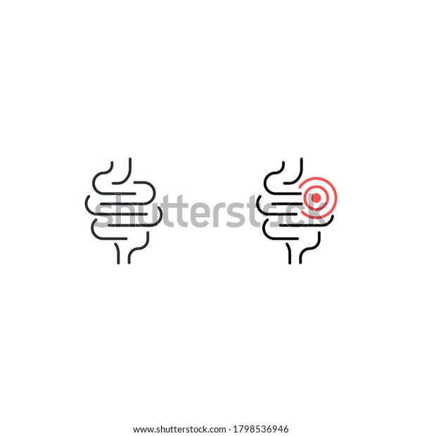 Intestinal inflammation icon,\
abdominal pain, constipation, not healthy digestive tract, gut\
appendicitis. Vector on isolated white background. EPS\
10.