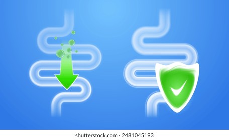 Darmschutz und Magengesundheit. Menschliches inneres Organkonzept der gastrointestinalen Behandlung - Gestaltungselement. Vektorillustration