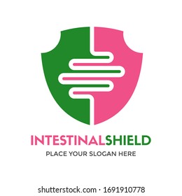 Intestinal shield vector logo template. This design use protection symbol. Suitable for medical.