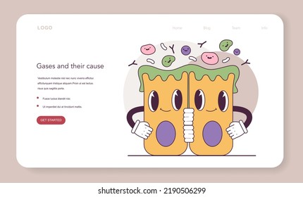 Intestinal villi in the surface of intestinal. Epithelial and goblet cells. Healthy digestive system, with microorganisms maintenaning intestinal cells. Flat vector illustration