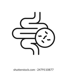 Intestine with bacteria icon. Irritable bowel syndrome, constipation, intestinal obstruction symbol