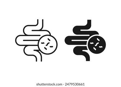 Intestine with bacteria icon. Irritable bowel syndrome, constipation, intestinal obstruction symbol