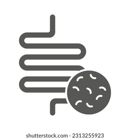 Intestine with bacteria line icon. Irritable bowel syndrome, constipation, intestinal obstruction symbol. Vector illustration. Stock image.