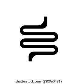 Intestine black glyph ui icon. Body organ. Bowel checkup. Gastrointestinal tract. User interface design. Silhouette symbol on white space. Solid pictogram for web, mobile. Isolated vector illustration