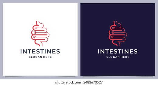 Intestine connect dot tech logo medical structure. Vector logo Intestines diagnosis on white and dark background.