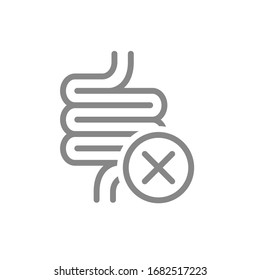 Intestine with cross checkmark line icon. Diseases internal organ symbol
