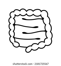 Intestine. The doodle of the internal organ. Black contour drawing, linear icon of the human digestive system
