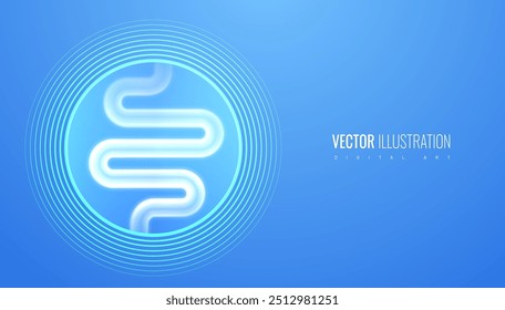 Intestine emblem in circle sticker with holographic light effect gut. Illustration improving the microflora of the digestive tract for medical, healthcare, and wellness-related banner concepts