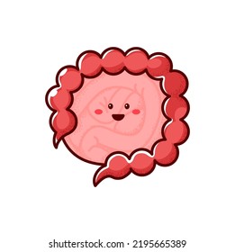 Intestine Gut Cartoon Character Isolated Healthy Body Organ Funny Personage. Vector Digestive Truck, Healthy Food Nutrition, Intestine Colon