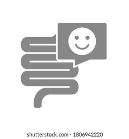 Hoden mit glücklichem Gesicht im Chat blasen graues Symbol. Gesundes Innensymbol.