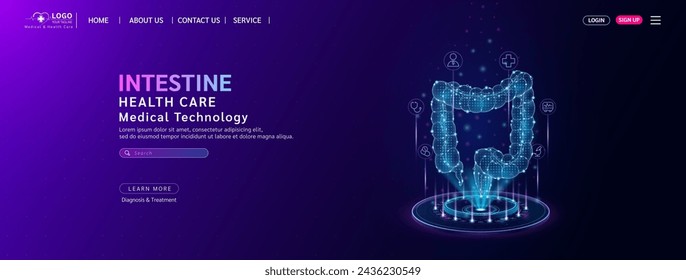 Intestine health care. Diagnose disease with technology artificial intelligence. Medical website template layout design. Banner for medical ads online social media. Science medicine business. Vector.