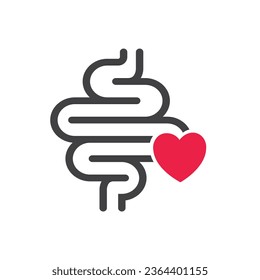 Intestine with heart. Healthy internal organ, digestive tract symbol.
