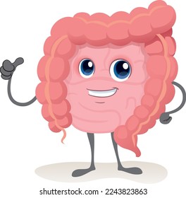 Intestine human organ mascot, making jewel sign. Ideal for training and educational materials