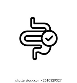 intestine icon with check mark, simple flat style, illustration, logo sign symbol pictogram template, for ui or ux isolated on white for mobile app, editable