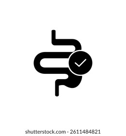 intestine icon with check mark, simple flat style, illustration, logo sign symbol pictogram template, for ui or ux isolated on white for mobile app, editable