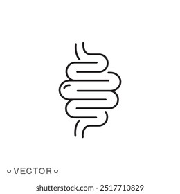 ícone do intestino, trato digestivo, símbolo de linha fina intestinal isolado no fundo branco, traço editável eps 10 ilustração vetorial